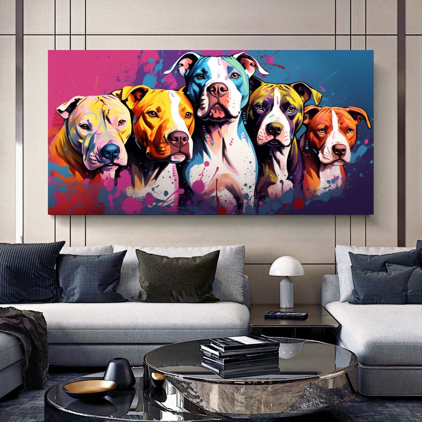 Colorful Dog Family - Vibrant Canvas Art, Modern Prin on Canvas D