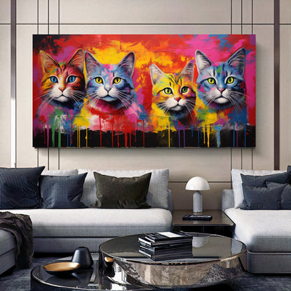 Colorful Cat Family - Vibrant Canvas Art, Modern Prin on Canvas E