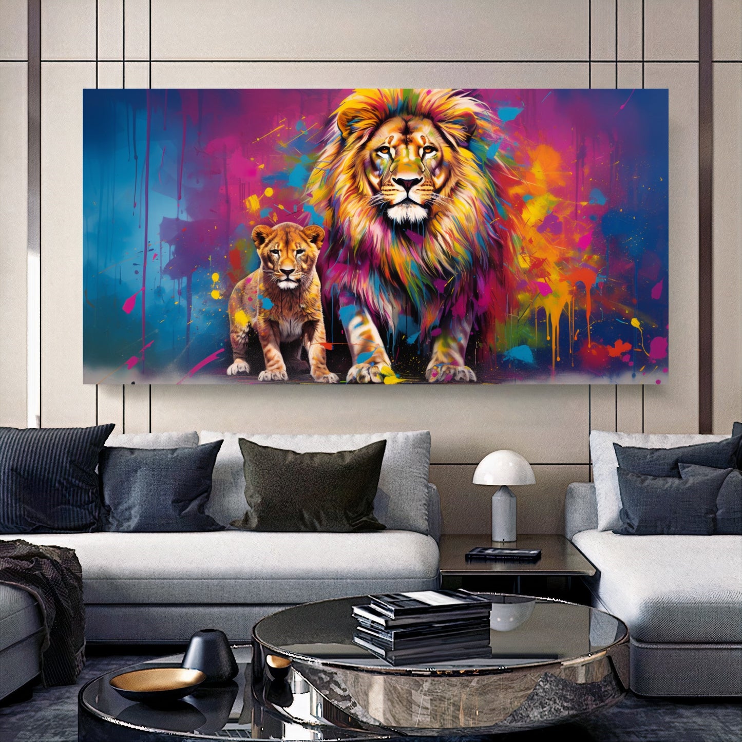 Vibrant Elephant Family - Colorful Canvas Art, Modern Prin on Canvas B