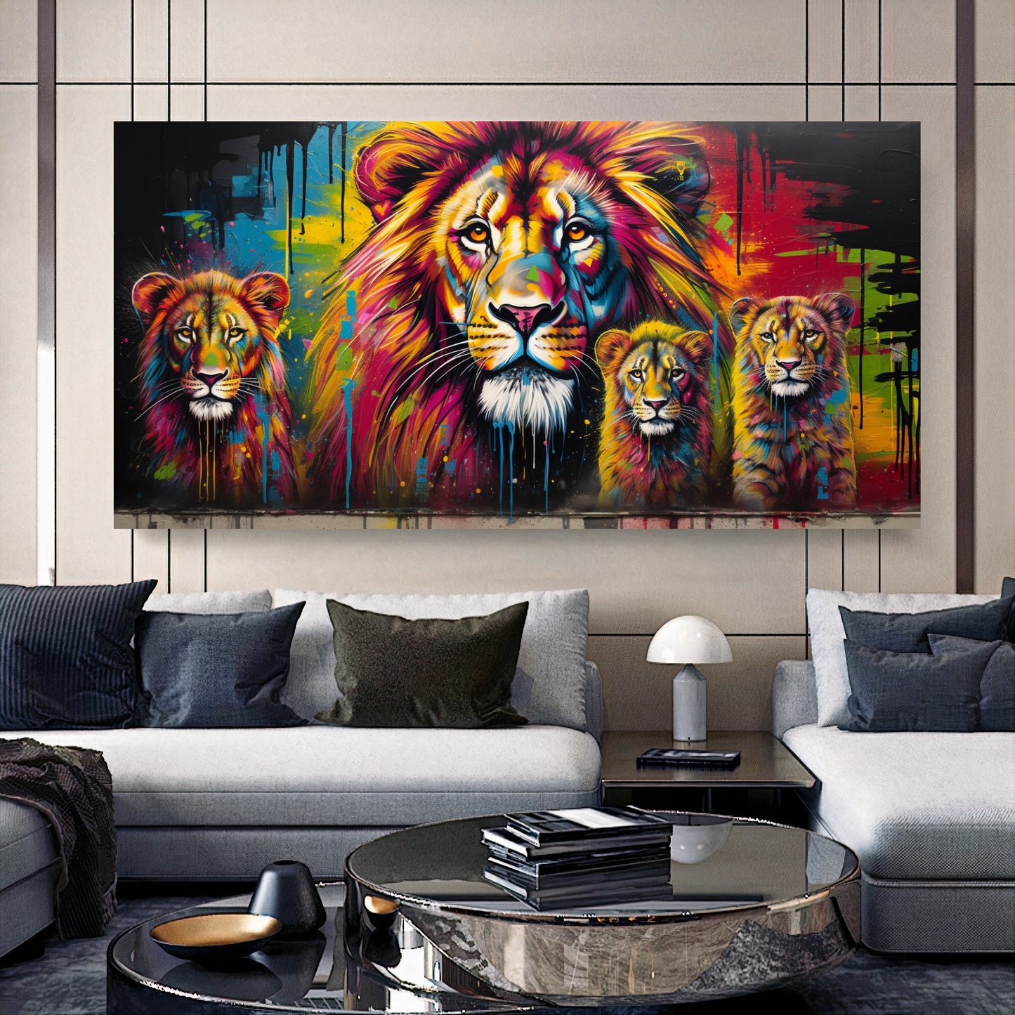 Vibrant Elephant Family - Colorful Canvas Art, Modern Prin on Canvas E