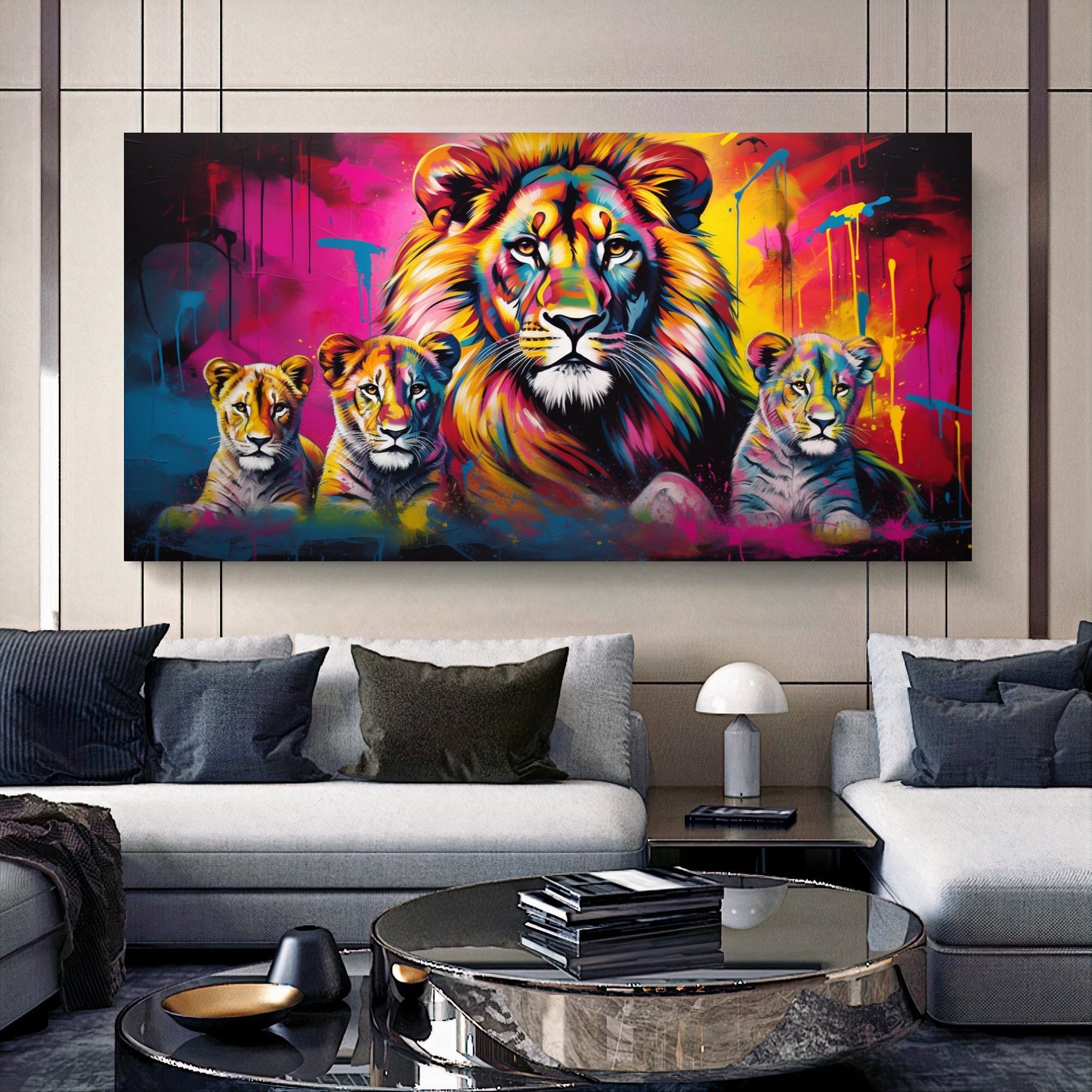 Vibrant Elephant Family - Colorful Canvas Art, Modern Prin on Canvas E
