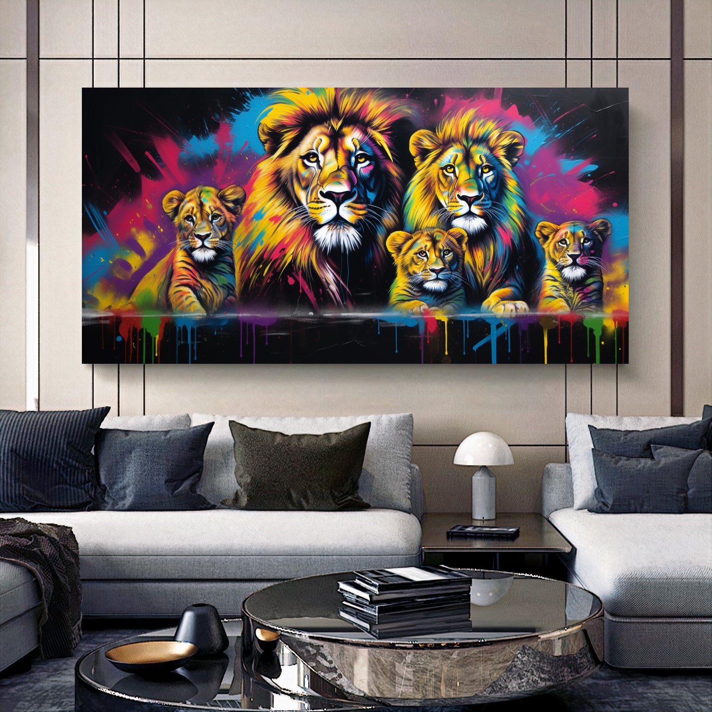 Vibrant Elephant Family - Colorful Canvas Art, Modern Prin on Canvas C