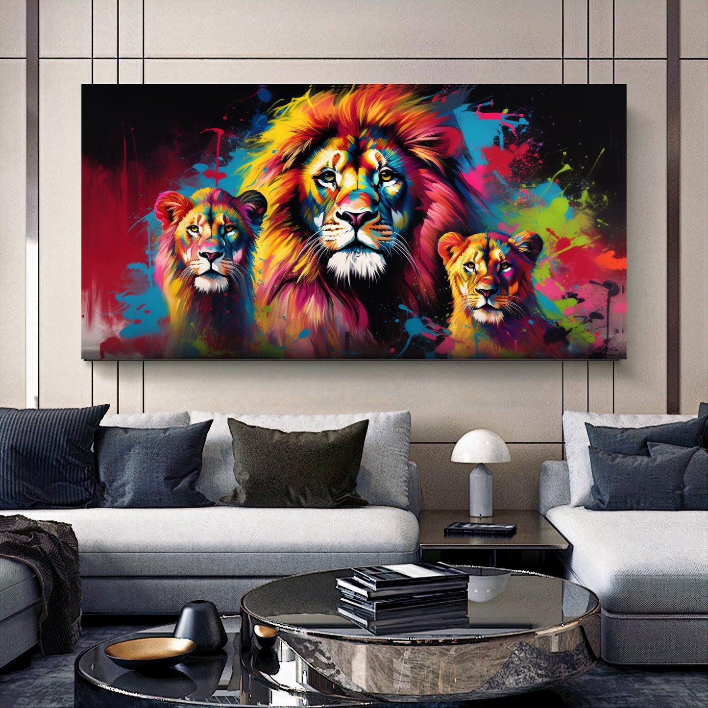 Vibrant Elephant Family - Colorful Canvas Art, Modern Prin on Canvas B