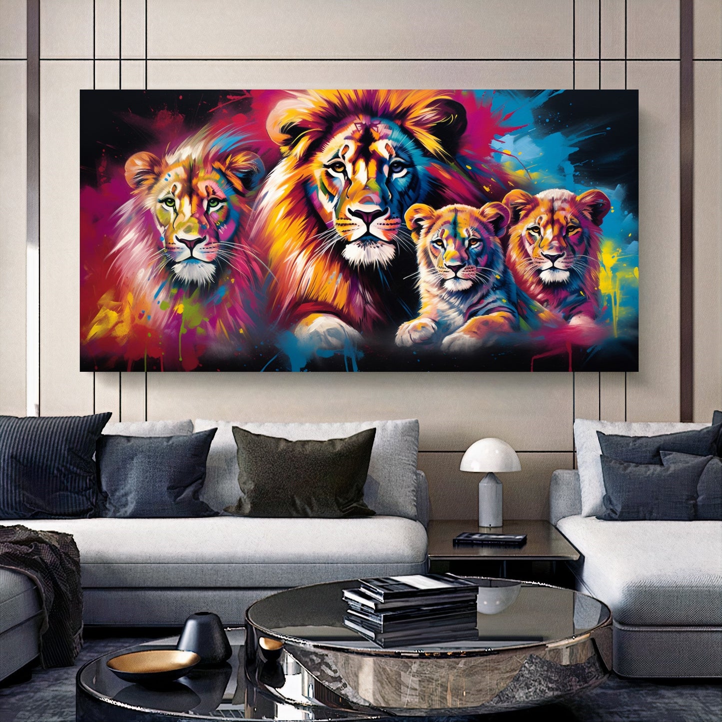 Vibrant Elephant Family - Colorful Canvas Art, Modern Prin on Canvas C