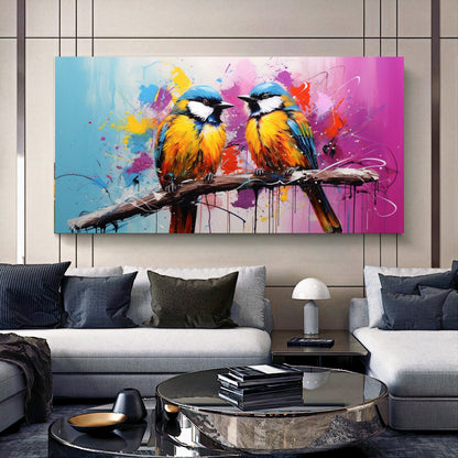Colorful Birds on Branch - Vibrant Family of Birds Canvas Art, Modern Prin on Canvas D