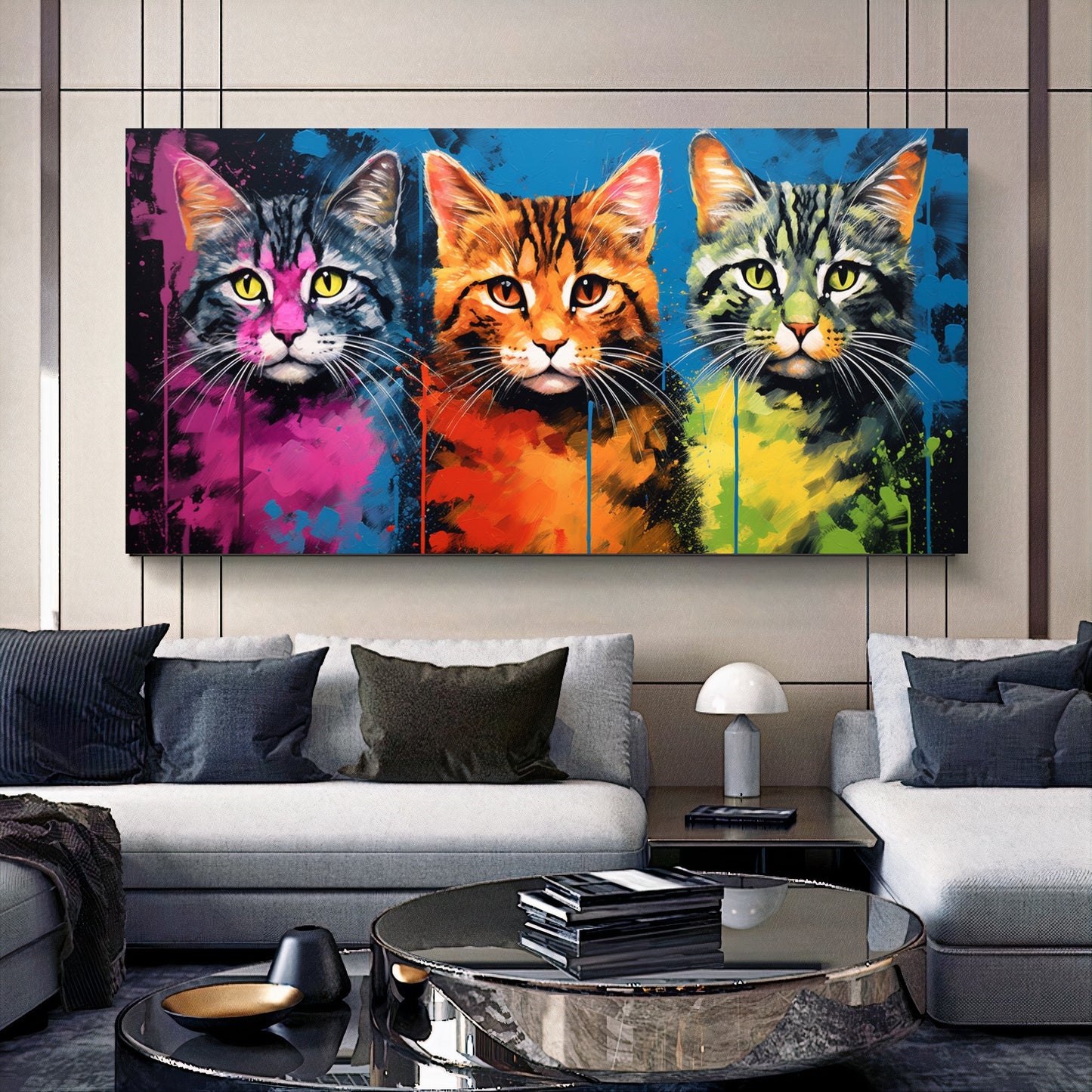 Colorful Cat Family - Vibrant Canvas Art, Modern Prin on Canvas B