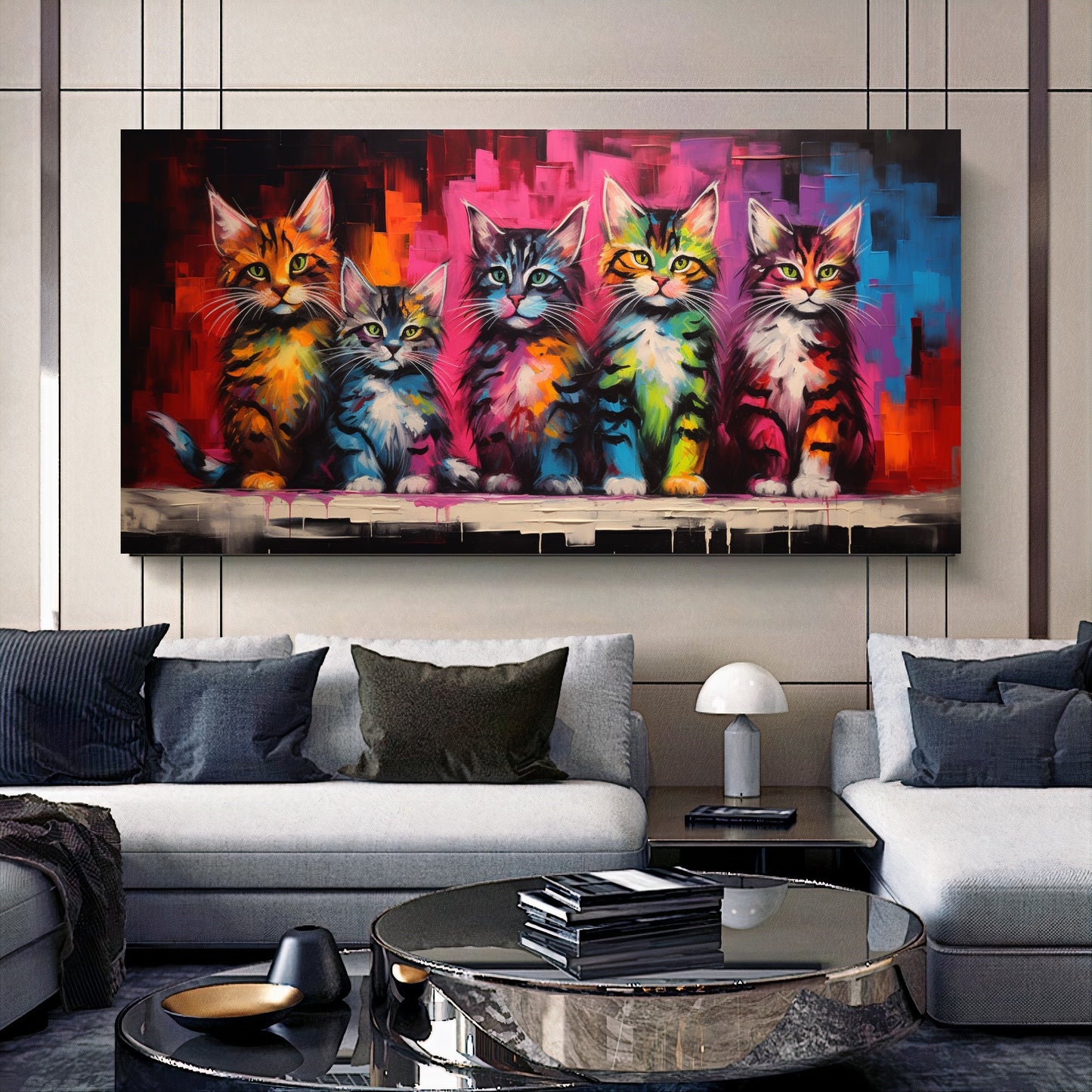 Colorful Cat Family - Vibrant Canvas Art, Modern Prin on Canvas C