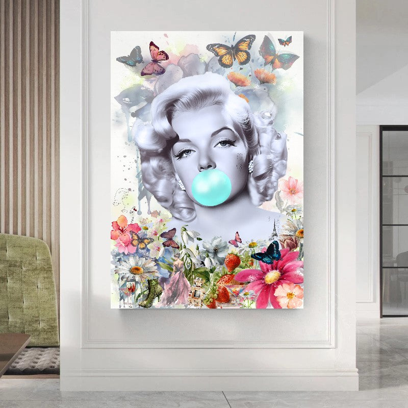 Floral Woman Art, Audrey Hepburn, Marilyn Monroe and Brigitte Bardot, Modern Pop Art Canvas Print C