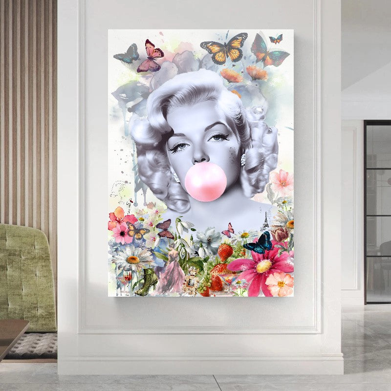 Floral Woman Art, Audrey Hepburn, Marilyn Monroe and Brigitte Bardot, Modern Pop Art Canvas Print B