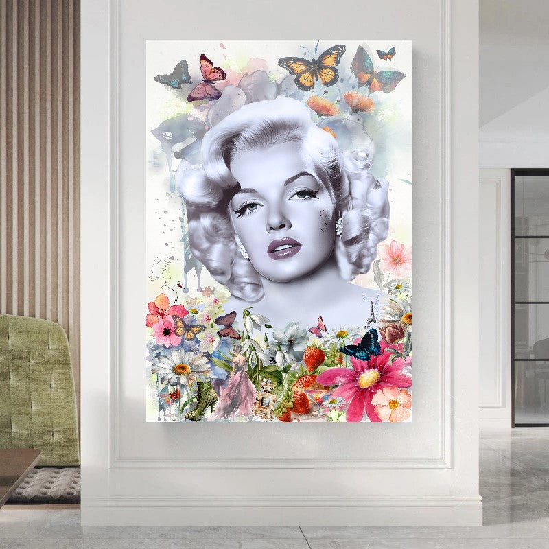 Floral Woman Art, Audrey Hepburn, Marilyn Monroe and Brigitte Bardot, Modern Pop Art Canvas Print D