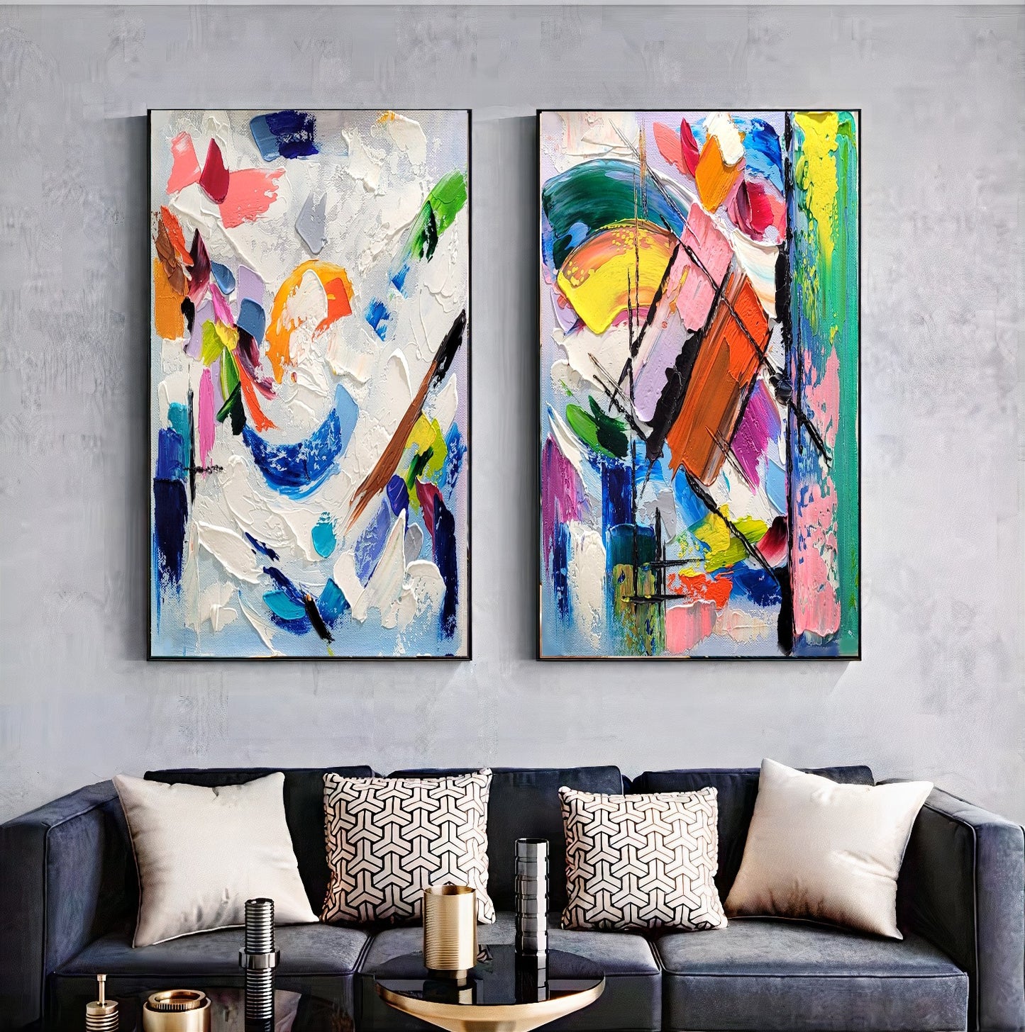 Large Blue Abstract Wall Art - Original Impasto Oil Painting on Canvas