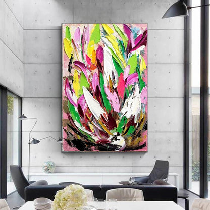 Large Modern Abstract Painting, Vibrant Floral Impasto Wall Art, Oil Painting on Canvas