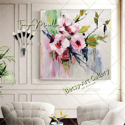 Grande peinture à l'huile florale texturée en impasto sur toile - Œuvre d'art originale, art mural texturé coloré