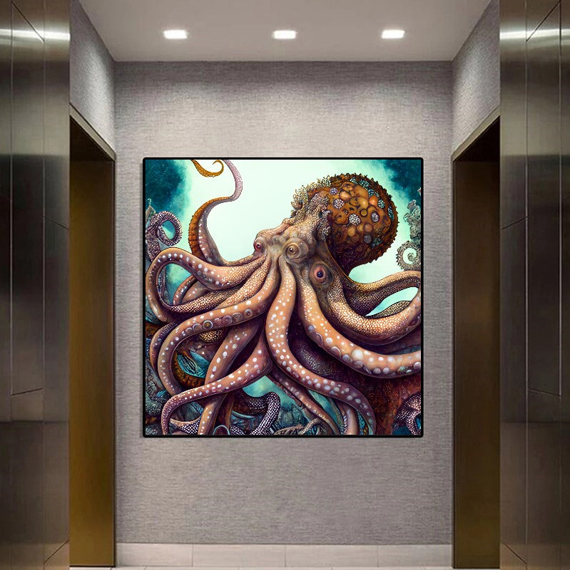 Vibrant Blue Octopus - Underwater Canvas Art Print on Canvas, Unique Gift