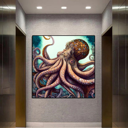 Vibrant Blue Octopus - Underwater Canvas Art Print on Canvas, Unique Gift