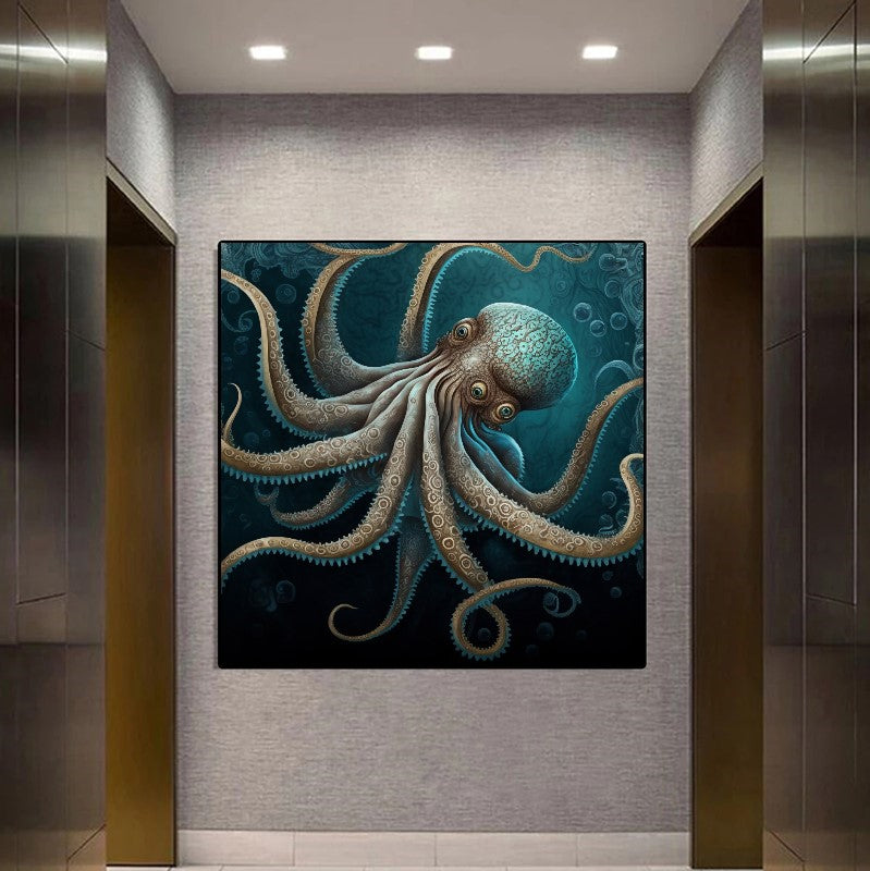 Vibrant Blue Octopus - Underwater Canvas Art Print on Canvas, Unique Gift