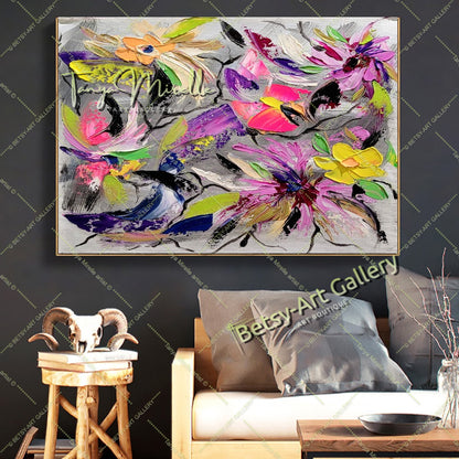 Floral Symphony - Modern Abstract Painting on Canvas, Impasto Wall Art