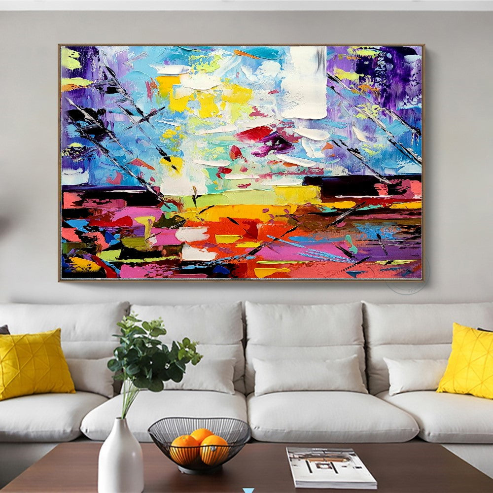 Vibrant Rainbow Modern Abstract Art for Living room, Impasto Oil Painting on Canvas, Handmade Art for sale