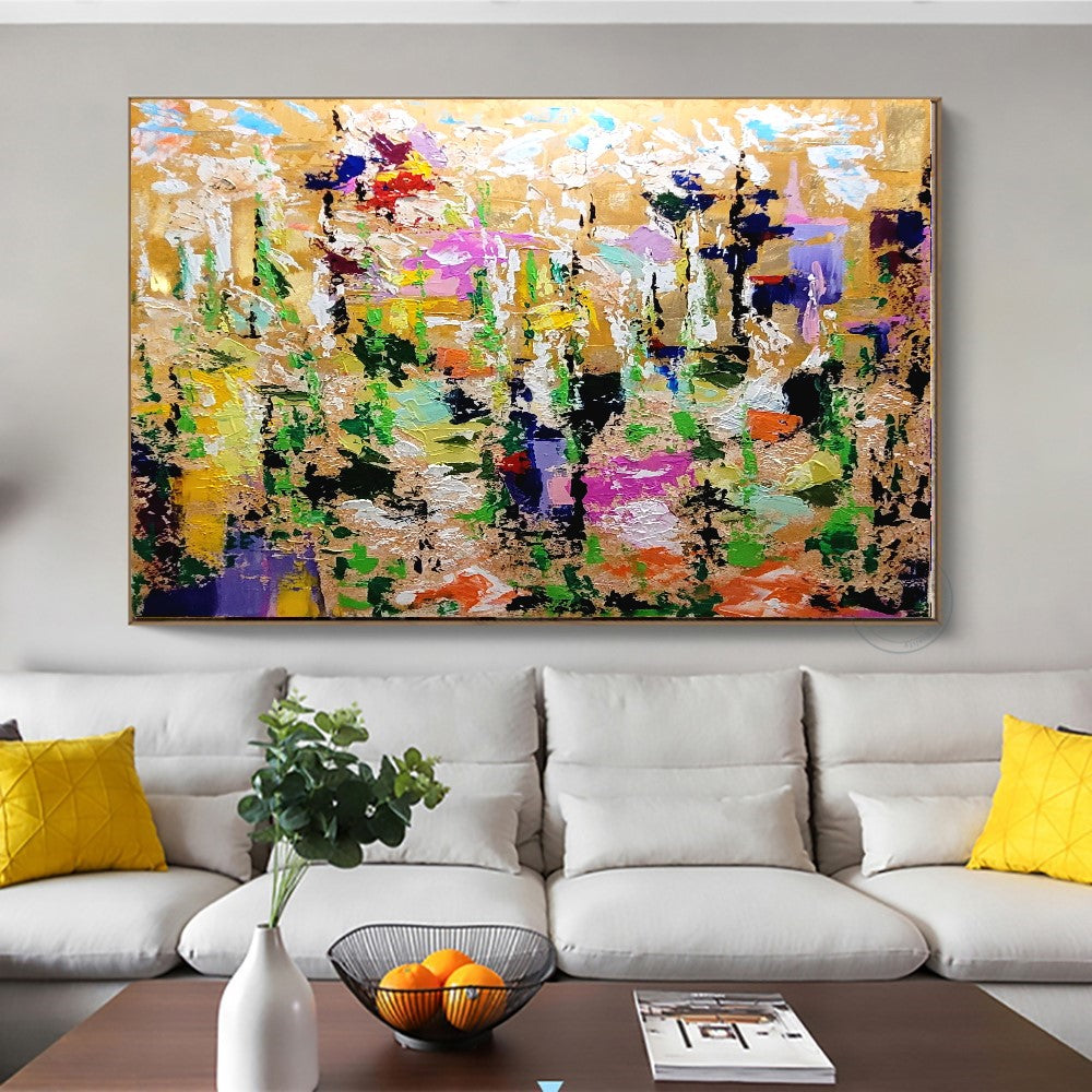 LARGE Modern Abstract Art, Impasto Oil Painting on Canvas, Colorful Floral Wall Art for living room