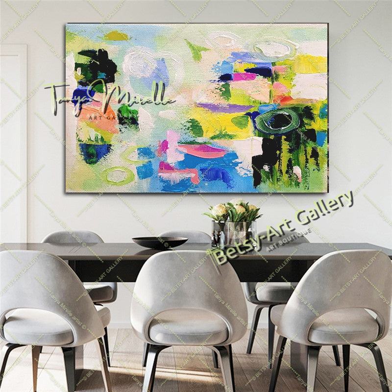 Modern Abstract Green Impasto Painting on Canvas for Living room