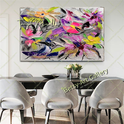 Floral Symphony - Modern Abstract Painting on Canvas, Impasto Wall Art