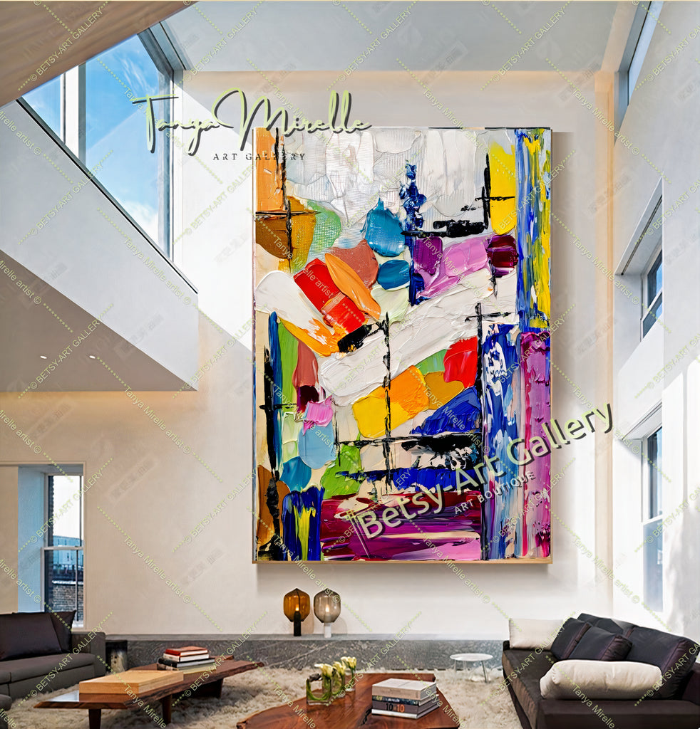 Large Abstract Colorful Impasto Oil Painting on Canvas # 219 – Large – Oil on Canvas – {{ product.title }} canvas artwork by Tanya Mirelle – modern wall decor – original artwork for home, living room, office, or gallery – original artwork by BETSY-ART GALLERY