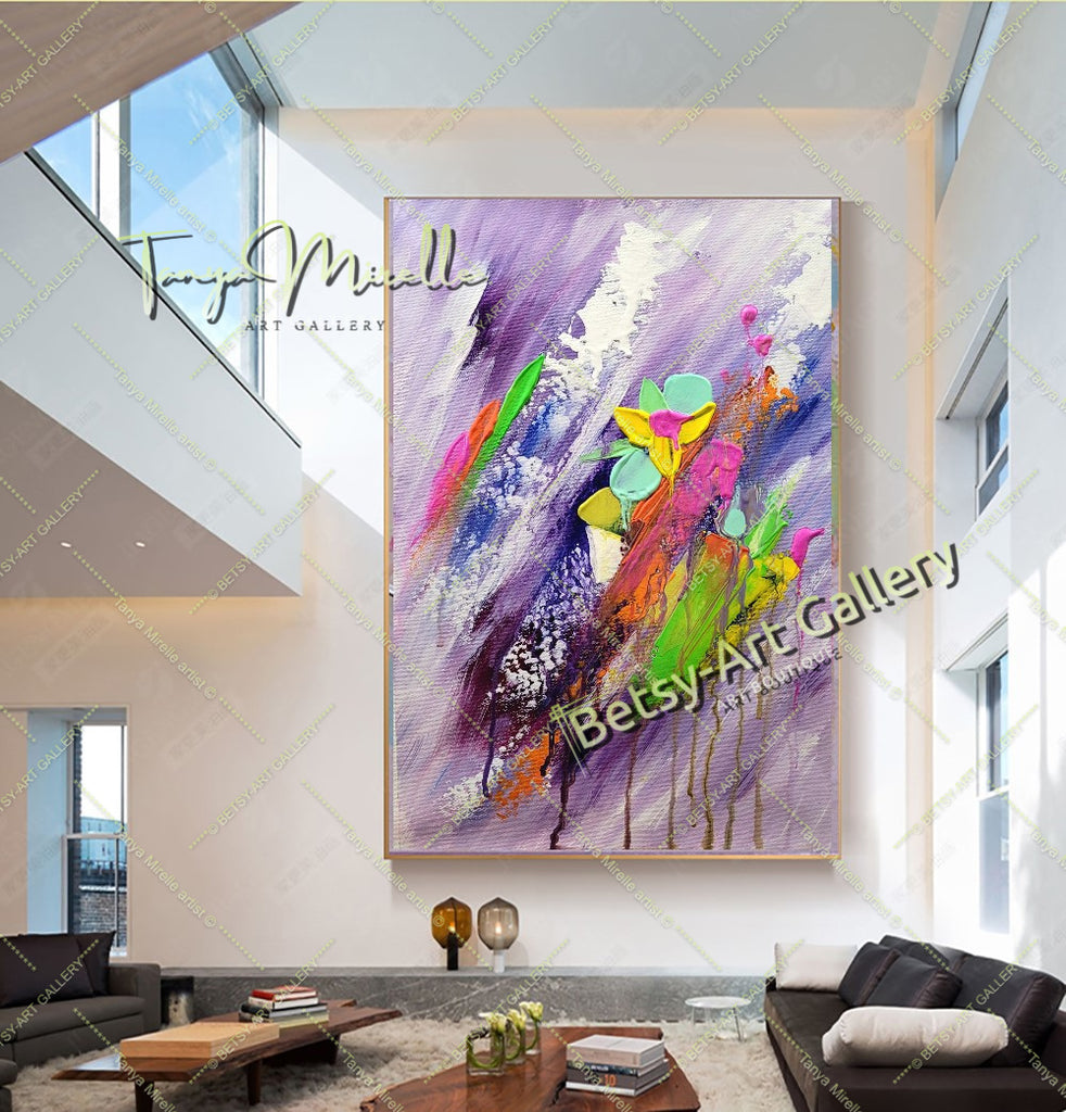 Moden Floral Abstract Art, Acrylic Painting on Canvas for living room – Large – Oil on Canvas – {{ product.title }} canvas artwork by Tanya Mirelle – modern wall decor – original artwork for home, living room, office, or gallery – original artwork by BETSY-ART GALLERY