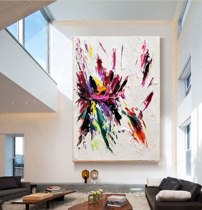 Floral Abstract Wall Art - Original Art, Colorful Impasto Oil Painting on Canvas