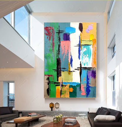 Modern Abstract Art for Living room, Geometric Impasto Oil Painting on Canvas