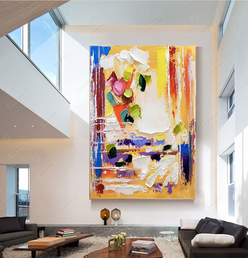 Modern Abstract Art for Living room, Vivid Color Impasto Oil Painting on Canvas