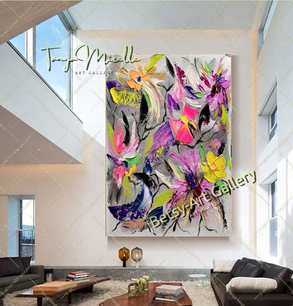 Floral Symphony - Modern Abstract Painting on Canvas, Impasto Wall Art