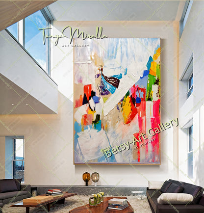 Large Abstract Colorful Impasto Oil Painting on Canvas # 223