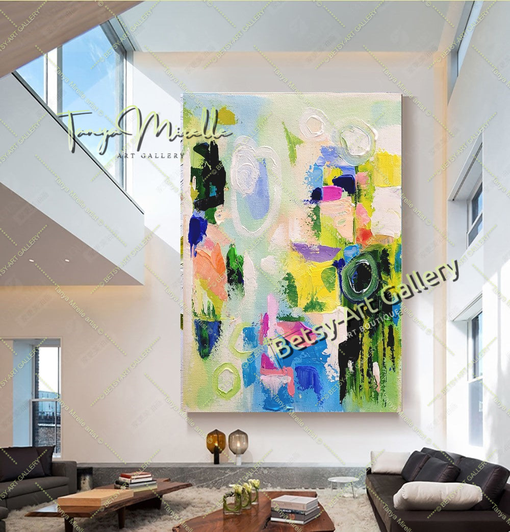 Modern Abstract Green Impasto Painting on Canvas for Living room