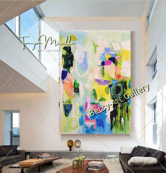 Modern Abstract Green Impasto Painting on Canvas for Living room
