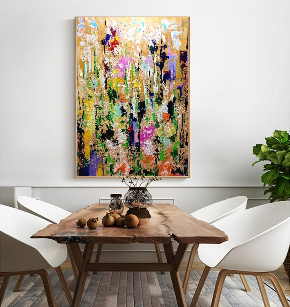 LARGE Modern Abstract Art, Impasto Oil Painting on Canvas, Colorful Floral Wall Art for living room