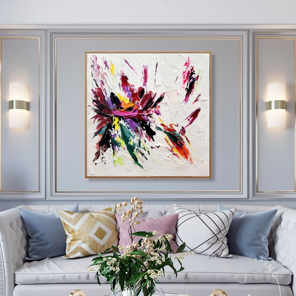 Floral Abstract Wall Art - Original Art, Colorful Impasto Oil Painting on Canvas