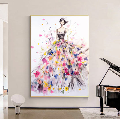 Modern Fashion Art Print on Canvas, Perfume Woman, Floral Woman Art C