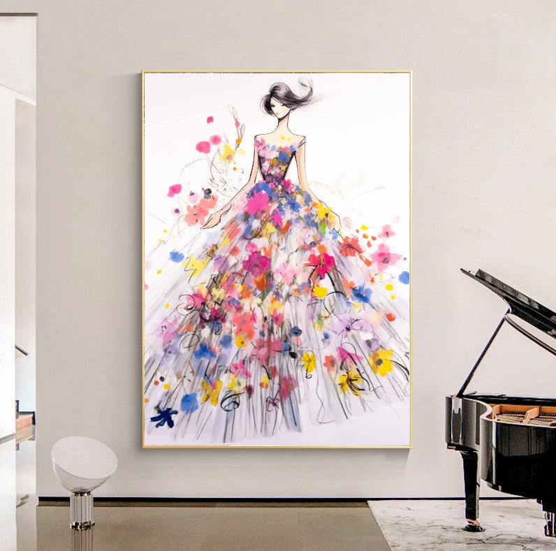 Modern Fashion Art Print on Canvas, Perfume Woman, Floral Woman Art B