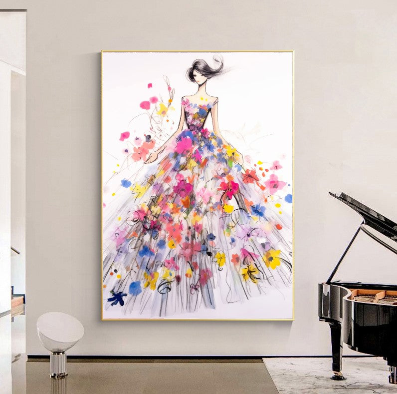 Modern Fashion Art Print on Canvas, Perfume Woman, Floral Woman Art – Large – Oil on Canvas – {{ product.title }} canvas artwork by Tanya Mirelle – modern wall decor – original artwork for home, living room, office, or gallery – original artwork by BETSY-ART GALLERY