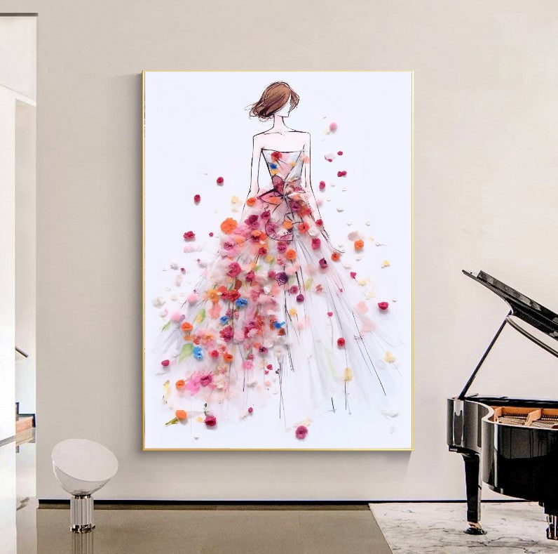 Modern Fashion Art Print on Canvas, Perfume Woman, Floral Woman Art