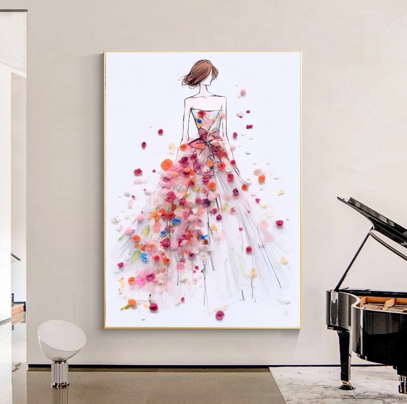 Modern Fashion Art Print on Canvas, Perfume Woman, Floral Woman Art – Large – Oil on Canvas – {{ product.title }} canvas artwork by Tanya Mirelle – modern wall decor – original artwork for home, living room, office, or gallery – original artwork by BETSY-ART GALLERY