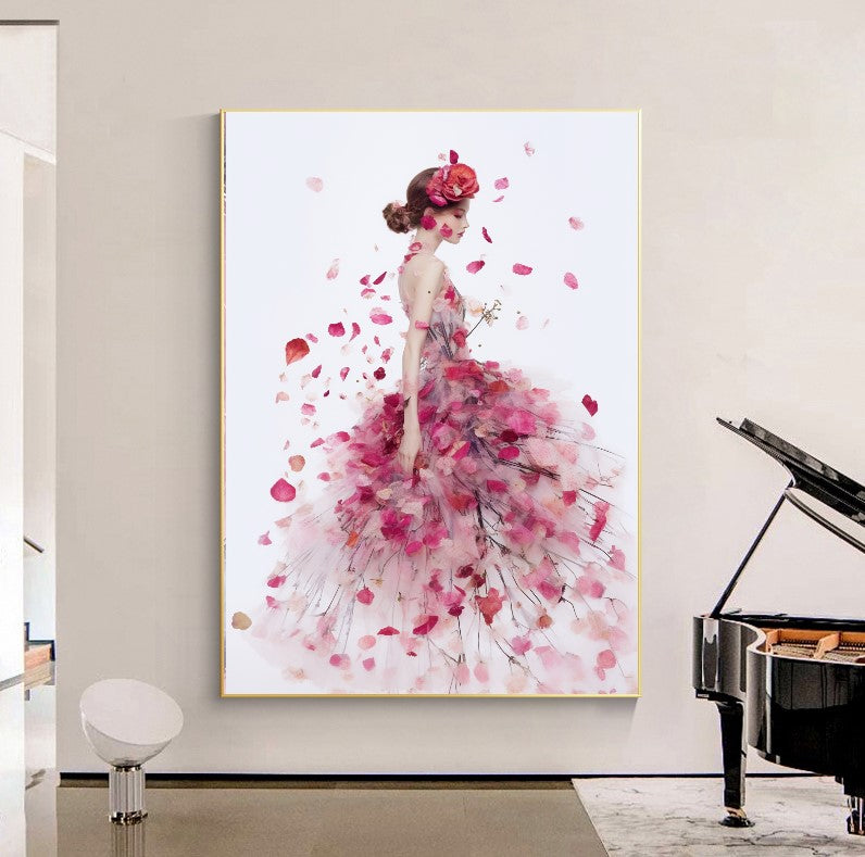 LARGE FASHION Wall Art, Floral Woman Art, Print on Canvas B