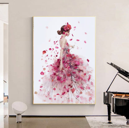 LARGE FASHION Wall Art, Floral Woman Art, Print on Canvas B