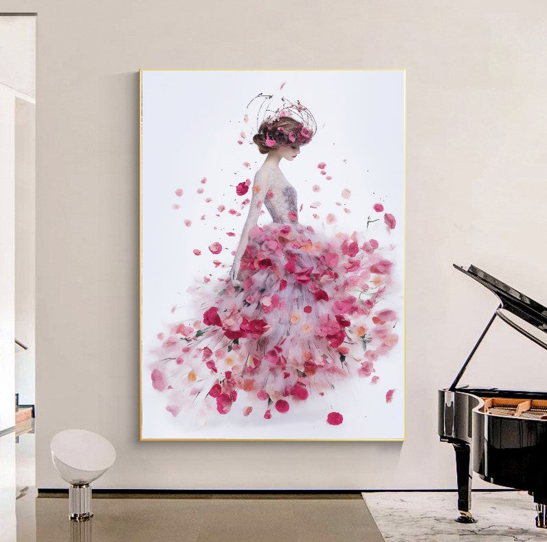 LARGE FASHION Wall Art, Floral Woman Art, Print on Canvas C