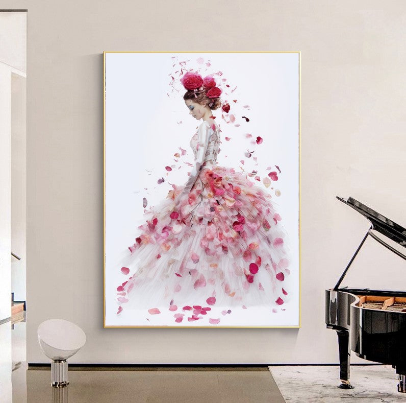 LARGE FASHION Wall Art, Floral Woman Art, Print on Canvas D