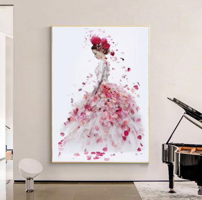 LARGE FASHION Wall Art, Floral Woman Art, Print on Canvas D