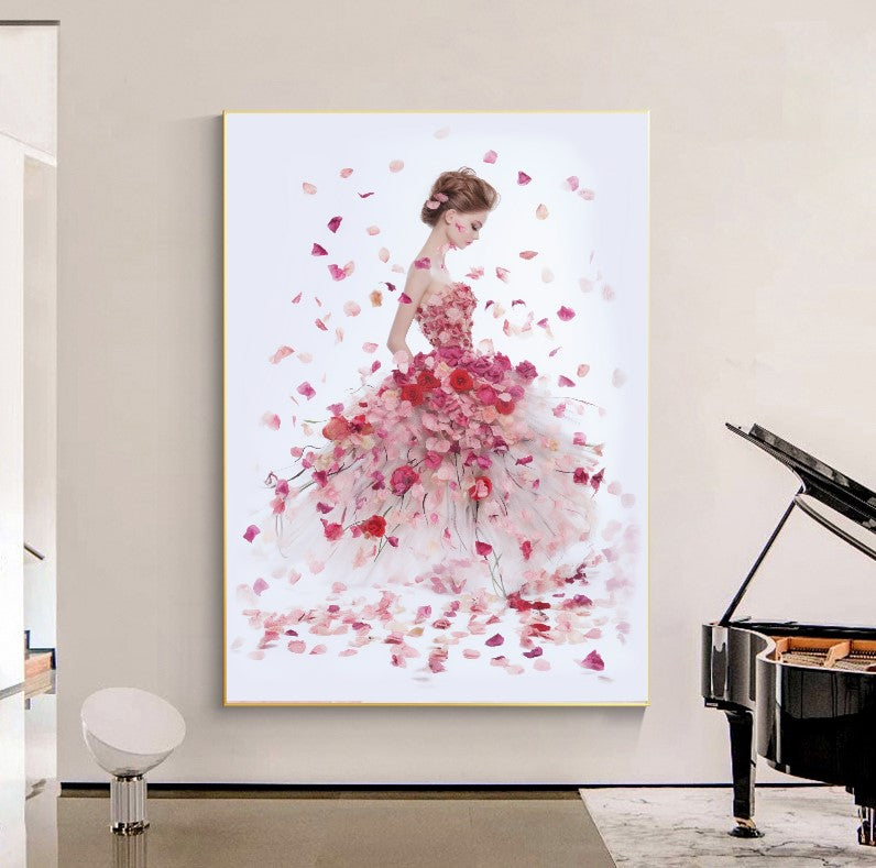 LARGE FASHION Wall Art, Floral Woman Art, Print on Canvas E