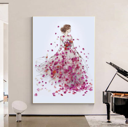 LARGE FASHION Wall Art, Floral Woman Art, Print on Canvas