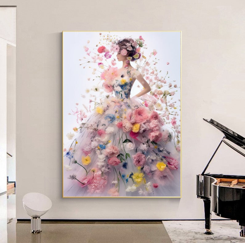 LARGE FASHION Wall Art, Flower Woman, Modern Perfume Art Print on Canvas – Large – Oil on Canvas – {{ product.title }} canvas artwork by Tanya Mirelle – modern wall decor – original artwork for home, living room, office, or gallery – original artwork by BETSY-ART GALLERY