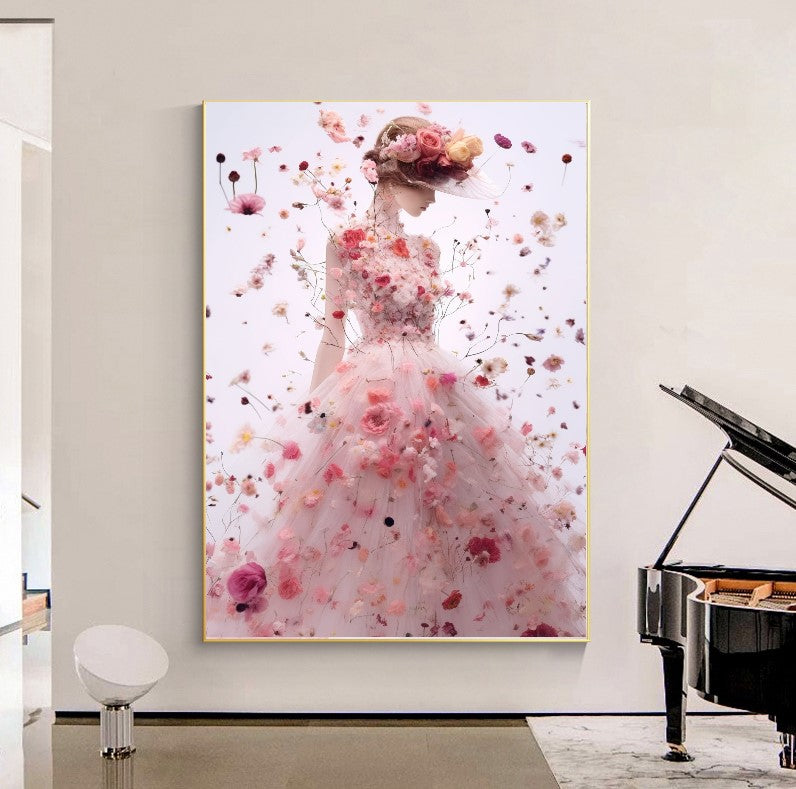 LARGE FASHION Wall Art, Flower Woman, Modern Perfume Art Print on Canvas – Large – Oil on Canvas – {{ product.title }} canvas artwork by Tanya Mirelle – modern wall decor – original artwork for home, living room, office, or gallery – original artwork by BETSY-ART GALLERY